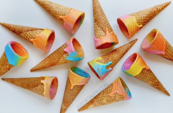 Unicorn Chocolate Dipped Ice Cream Cones by Kelly at Just A Taste