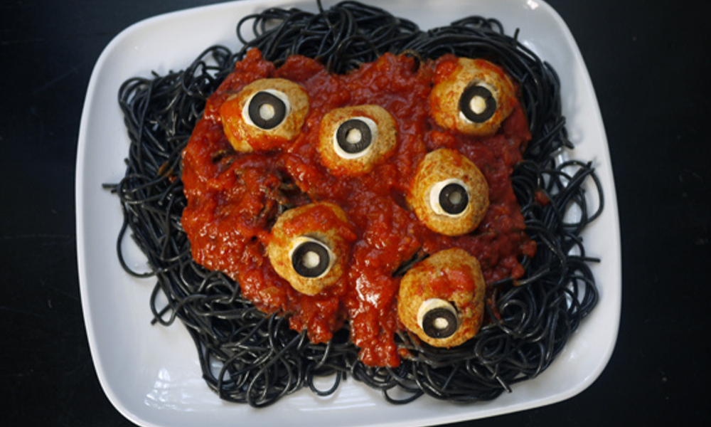 Spooky Halloween dinner idea: Pasta and eyeballs! | Stacie Billis