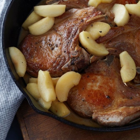 Pan-Seared Pork Chops recipe with Maple Buttered Apples | Stacie Billis